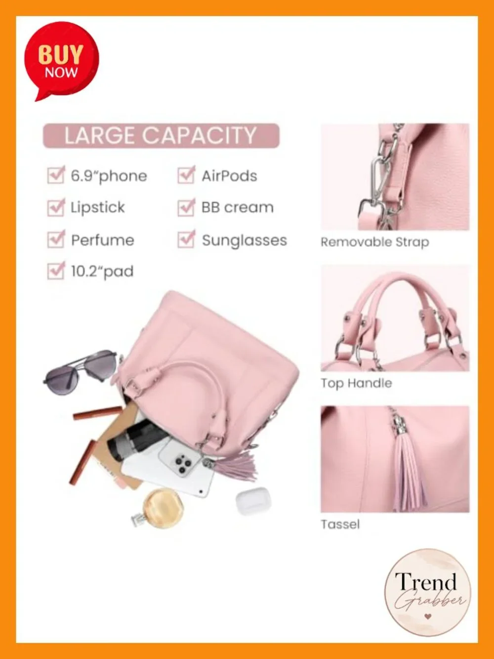 Genuine Leather Satchel Tote Handbag with Tassel Adjustable Strap